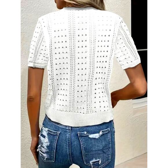 Versatile Comfortable Elegant V-Neck Knitted Cardigan White size 8/10 (L) - Picture 3 of 3